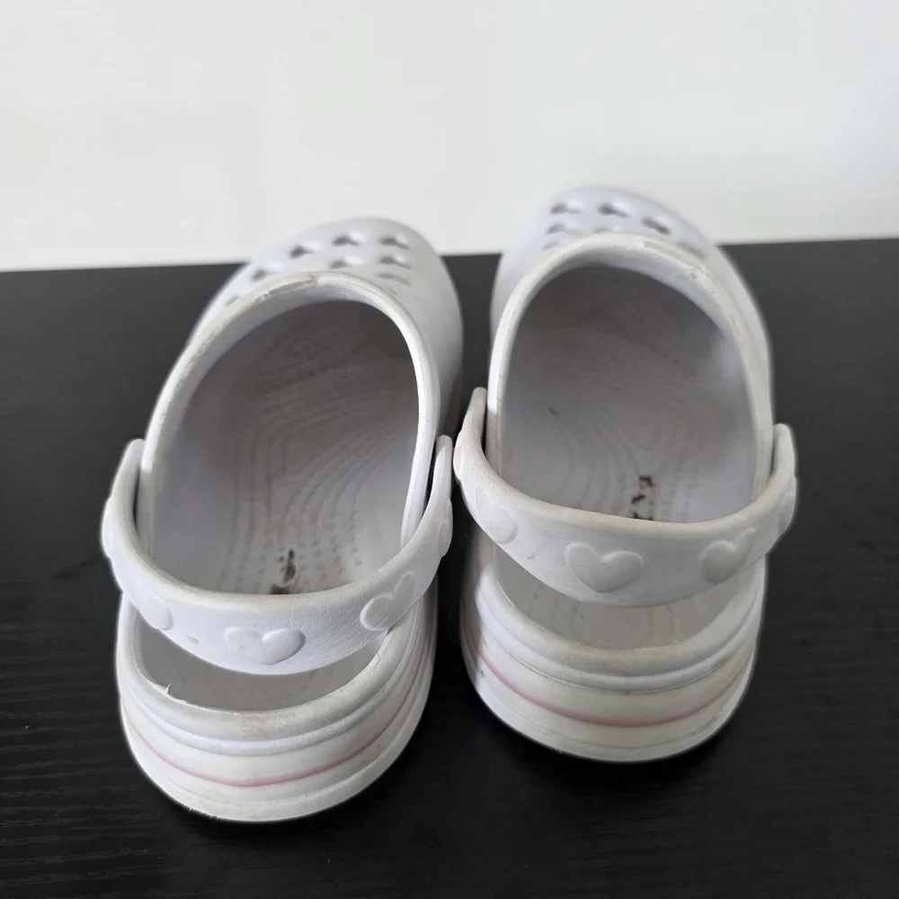 White Slip-On Clogs with Heart Cutouts